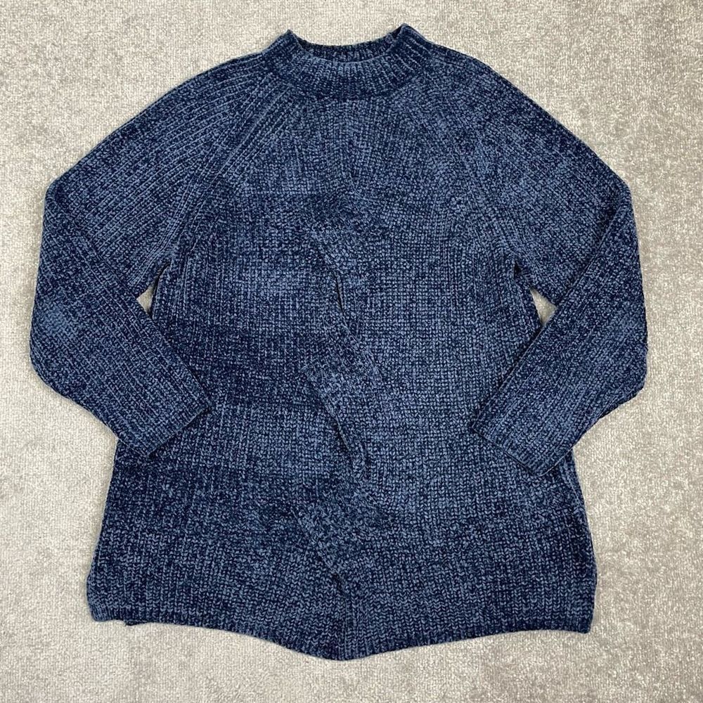 J. Jill Chenille Women’s Size 2 Chunky Knit Cowl Neck Pullover Sweater Blue